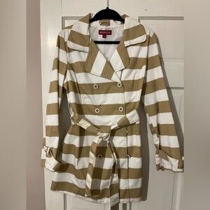 Three quarter length striped cotton raincoat
